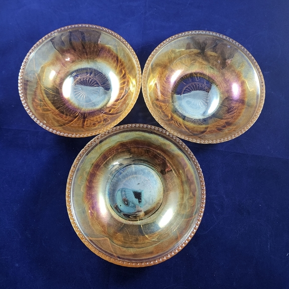 Lot of 3 Jeannette Iris Iridescent Depression Carnival Glass Beaded Berr… - Picture 3 of 5